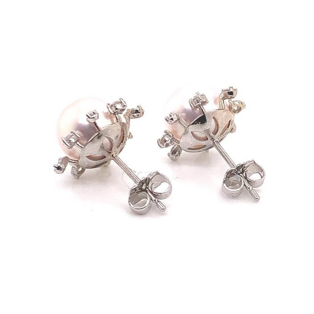 Diamond Akoya Pearl Earrings 14 Karat White Gold Certified For Sale - Image 9 of 15