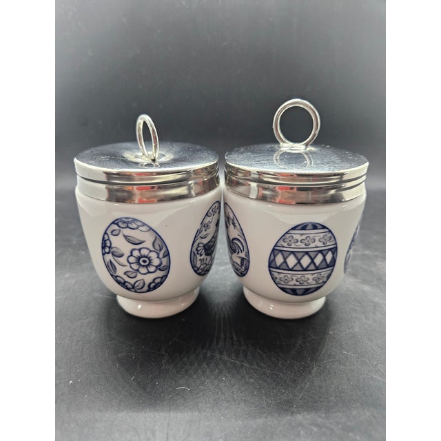 Vintage Royal Worcester Porcelain Egg Coddler, "Eggs (Blue)" Pattern (Set of Two)