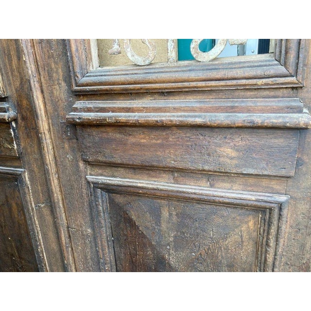 Antique French Painted Double Entry Doors With Transom Wood and Wrought Iron For Sale - Image 10 of 18