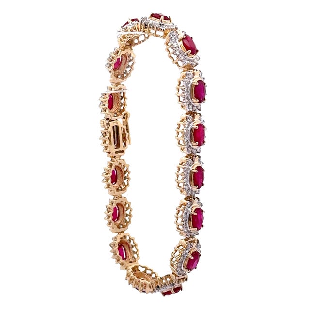 Ruby Diamond Halo 14k Yellow Gold Bracelet For Sale - Image 4 of 5