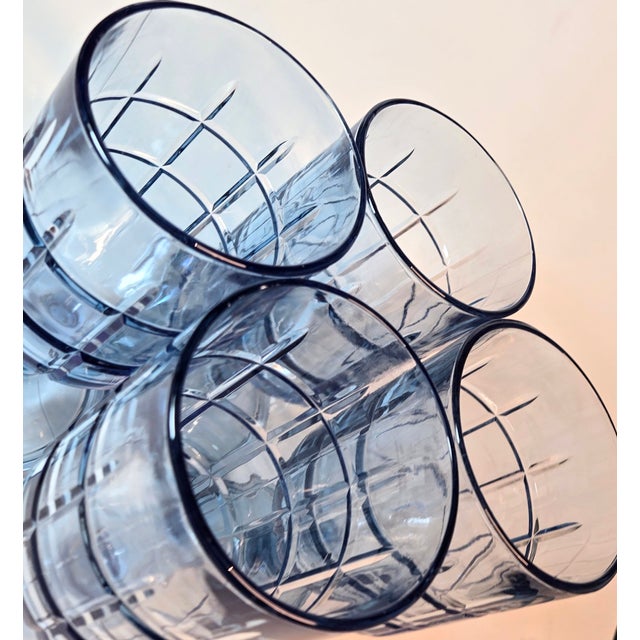 Periwinkle Cut Windowpane Goblets- Set of Four For Sale - Image 6 of 11