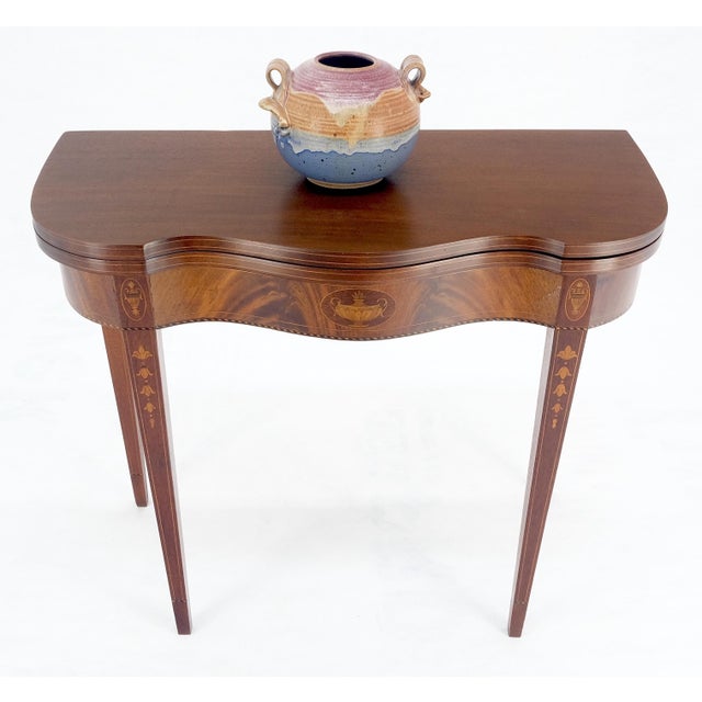 Traditional Fine Inlaid Serpentine Front Federal Style Flip Top Console Sofa Table MINT For Sale - Image 3 of 18