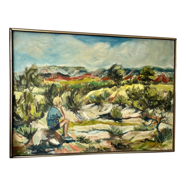 1990s Scarborough Acrylic on Canvas Painting of a Boy in the Country For Sale