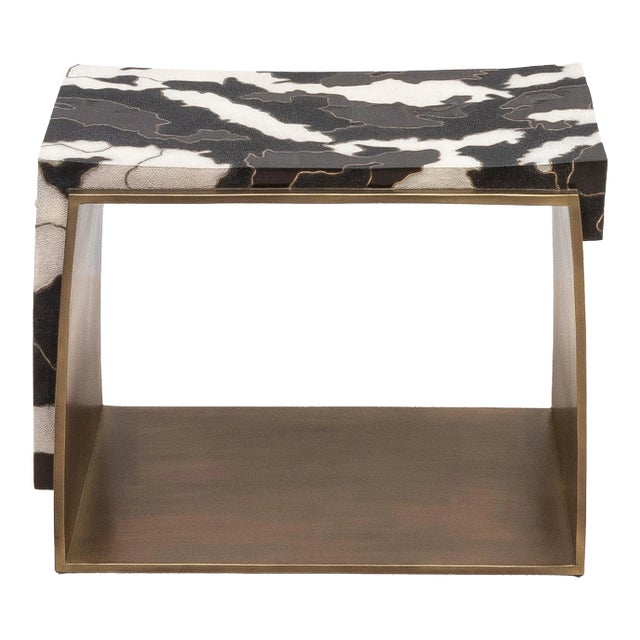 Stool With Shagreen and Shell Pattern With Bronze Patina Brass by R&y Augousti For Sale