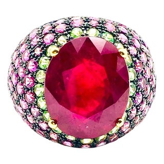 Bochic "Orient" Vintage Ruby, Emerald & Sapphire Ring Set 18K Gold & Silver For Sale