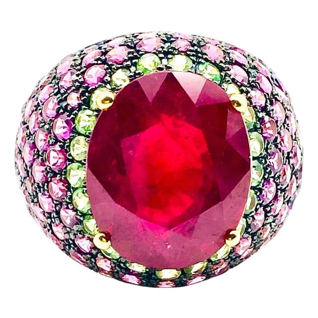 Bochic "Orient" Vintage Ruby, Emerald & Sapphire Ring Set 18K Gold & Silver For Sale