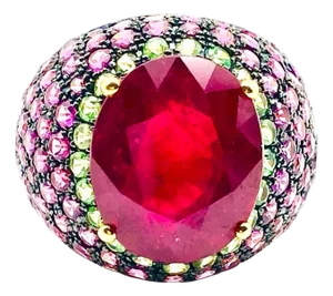 Bochic "Orient" Vintage Ruby, Emerald & Sapphire Ring Set 18K Gold & Silver