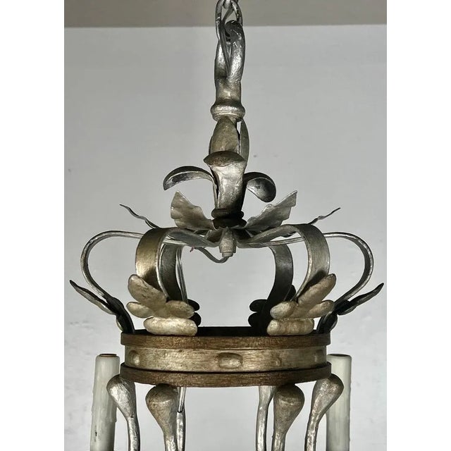 Monumental Two-Tiered 12-Light Silvered Chandelier W/ Crown For Sale - Image 4 of 9