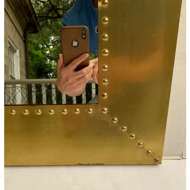 Mid-Century Modern Sarreid Style Brass Clad Rivet Mirror For Sale - Image 3 of 7