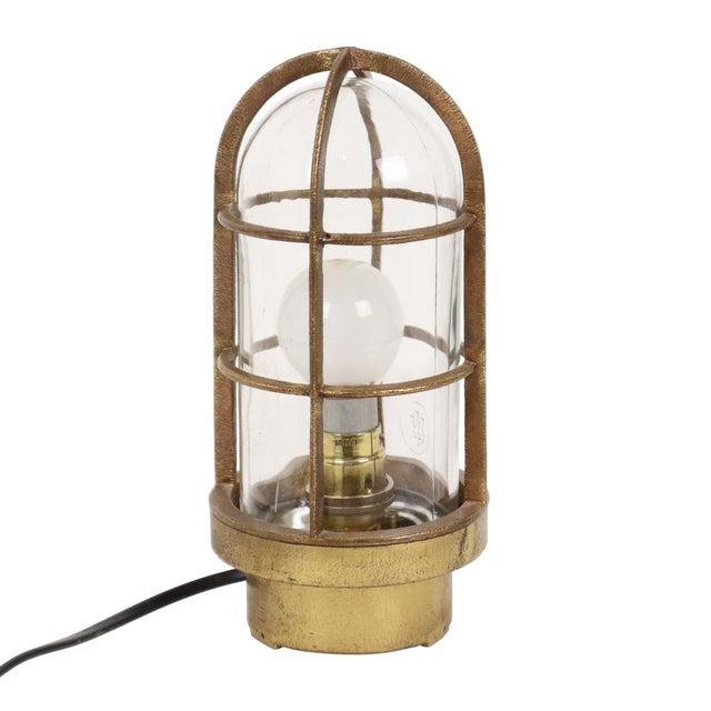 Gold Industrial Brass Ship Cage Lamp, Rotterdam, 1950s For Sale - Image 8 of 14