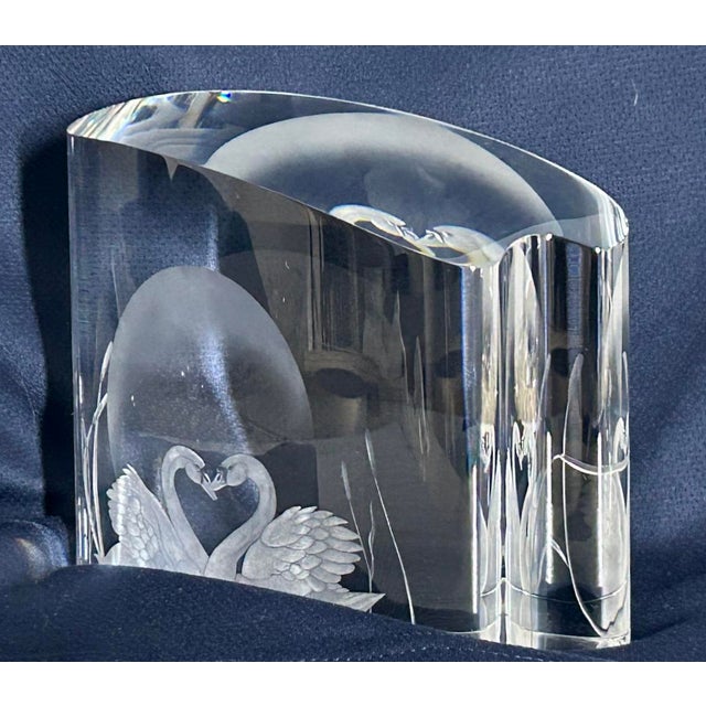 Vintage (1970's) Our Love - Swans Sculpture has a classic modernist aesthetic. Made by Steuben. Crystal. The Measurements:...