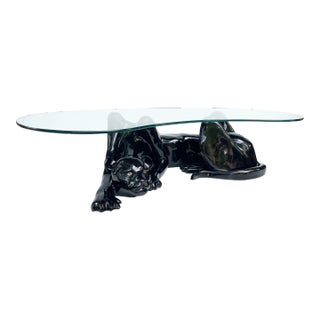 1970s Vintage Black Panther Sculptural Coffee Table For Sale