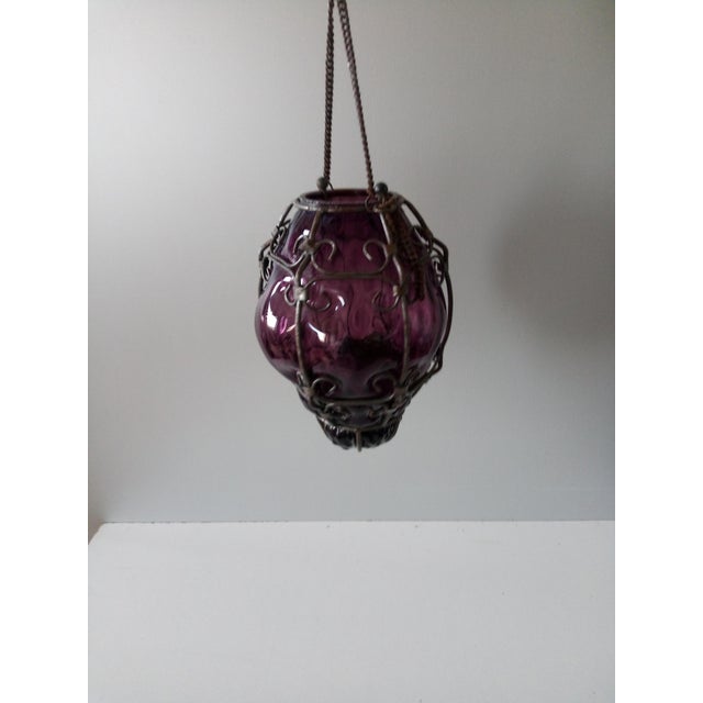 Venetian Purple Murano Glass Candle Lantern For Sale - Image 9 of 9