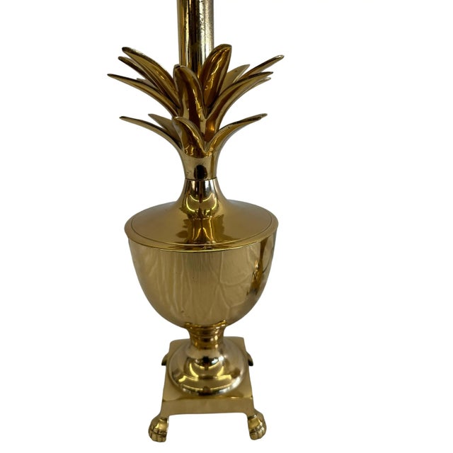 Hollywood Regency Pair of Late 20th Century Palm Beach Regency Golden Brass Pineapple Lamps For Sale - Image 3 of 12