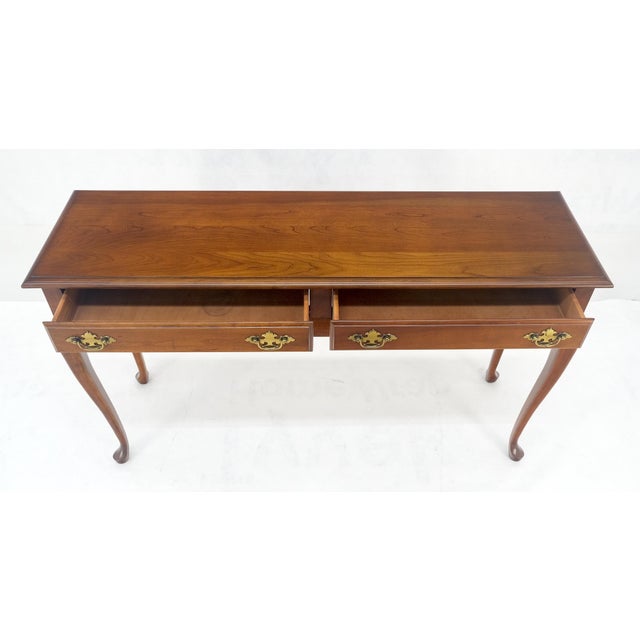Solid Cherry Queen An Style Two Drawers Low Profile Console Table MINT For Sale - Image 14 of 16