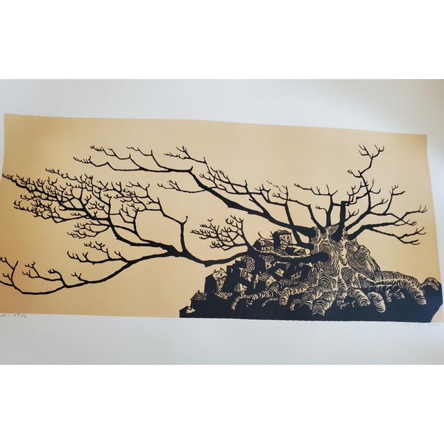 A Vintage Linocut Block Print Signed Arieh Kimhi, Jerusalem 1974, Numbered 5/120 For Sale - Image 9 of 12