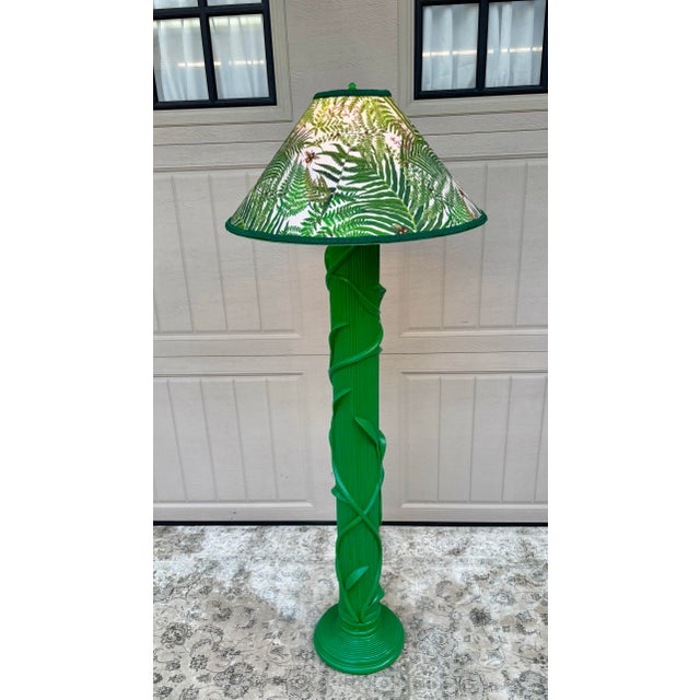 Vintage Tall Plaster Columnar Woodland Lamp With Ferns and Bees Shade For Sale In Savannah - Image 6 of 11