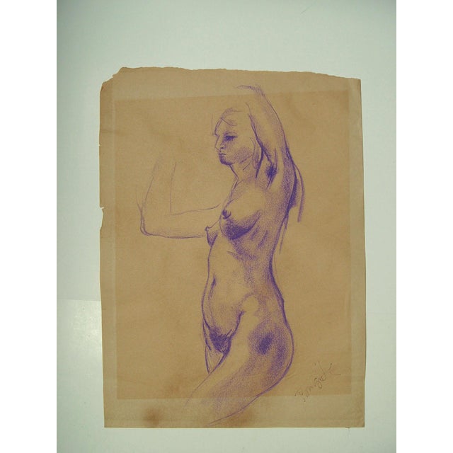 Contemporary Contemporary Nude Study in Purple Chalk Drawing For Sale - Image 3 of 3
