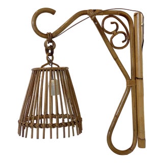 Wall Lamps in Wicker and Bamboo, 1970s, Set of 2 For Sale