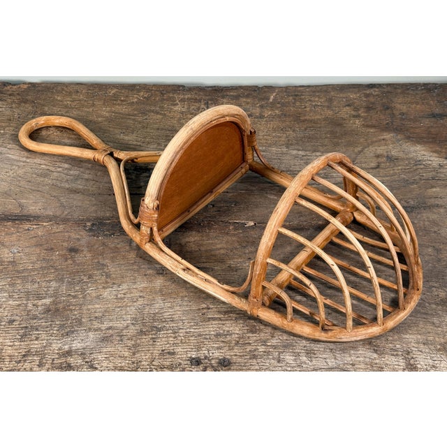 Vintage BoHo Mid Century Rattan Entry Wall Shelf W/ Hanging Basket Storage For Sale In Providence - Image 6 of 7