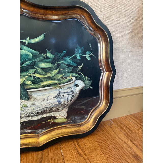 Metal Tole "Peas in Bowl" English Decorative Large Tray For Sale - Image 4 of 7