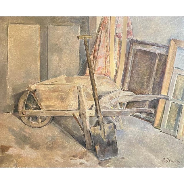 Fernand Blondin, Wheelbarrow and Shovel, Oil on Canvas For Sale - Image 9 of 9