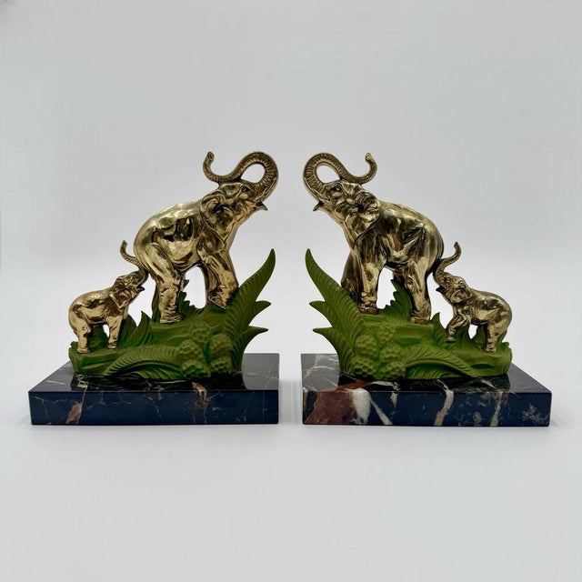 Art Deco Bookends with Brass and Marble Elephants, 1930s, Set of 2 For Sale - Image 10 of 10
