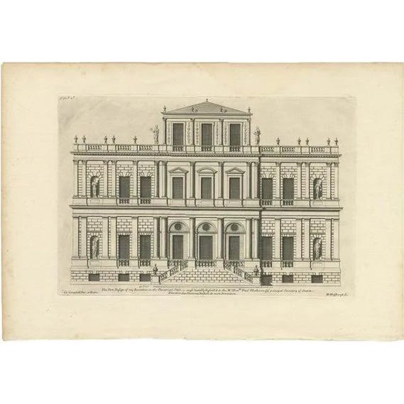 Colen Campbell, Illustration of a Building Design in Theatrical Style, Paul Methuen, 1725, Print For Sale