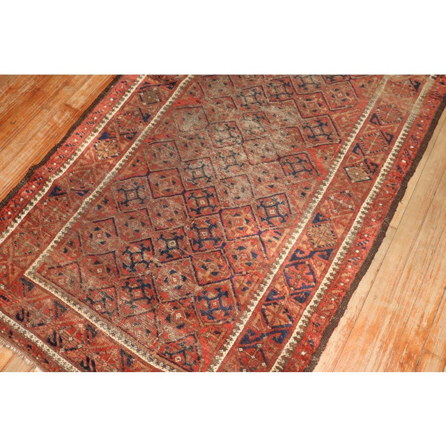 Zabihi Collection Tribal Brown Orange Distressed Persian Balouch Rug For Sale In New York - Image 6 of 8