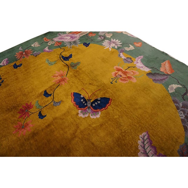 1920s Orange Floral Modern Antique Chinese Art Deco Carpet 9' X 11' 6" Handknotted Wool Rug For Sale - Image 4 of 9