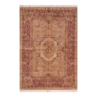 Art Nouveau 1990's Pak-Persian Taupe/Pink Wool Rug - 6'1'' X 9'2'' For Sale