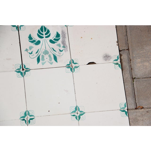 1900s Antique Portuguese White & Green Floral Art Nouveau Tiles, Large Set of 29 For Sale - Image 17 of 18