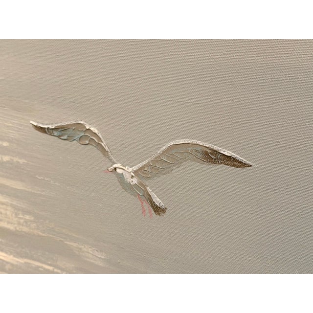 Metal Vintage Lee Reynolds Vanguard Studios Seascape Oil Painting – Mid-Century Modern Coastal Seagulls Over Water, Large Framed Artwork For Sale - Image 7 of 9