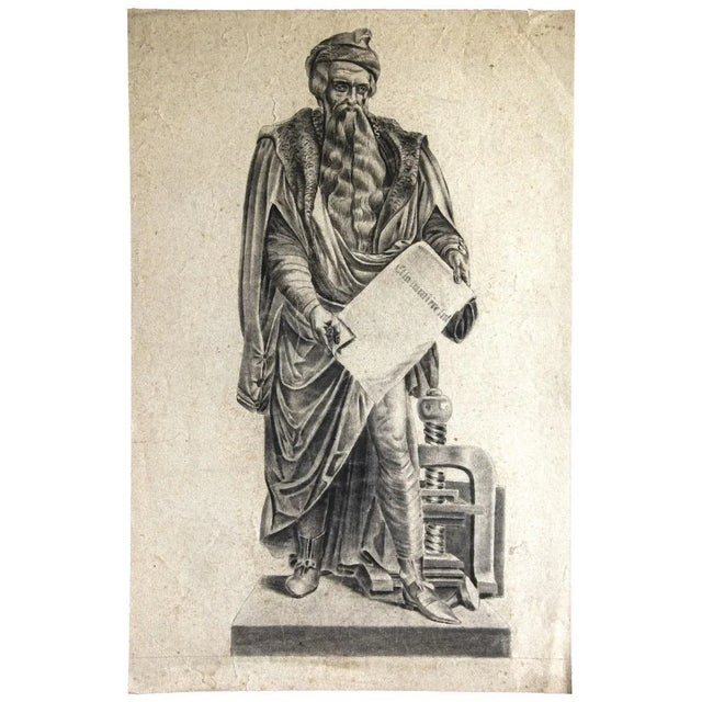 Portrait of Johann Gutenberg is an original drawing in pencil realized by an Anonymous artist of the XIX century. It...