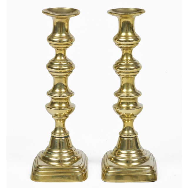 Victorian Pair Victorian Brass Candlesticks For Sale - Image 3 of 5