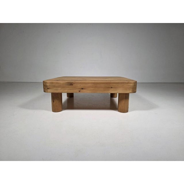 1970s French Solid Pine Coffee Table with Cylindrical Legs, 1970s For Sale - Image 5 of 10
