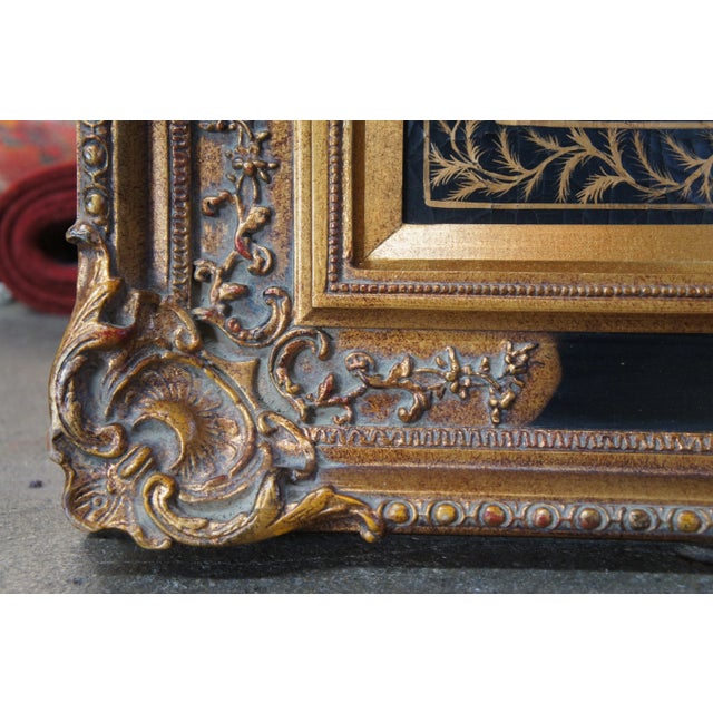 Vintage Tole Hand Painted Woodland Cottage Landscape Framed Metal Toleware 47" For Sale - Image 4 of 12