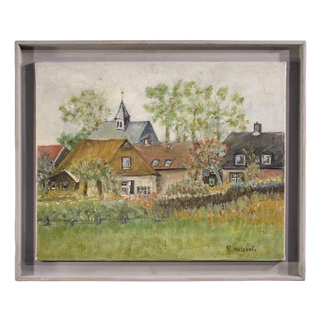 Dutch Artist, View of Houses in Impressionist Style, 1950, Oil on Canvas For Sale