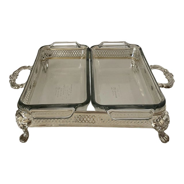Vintage Anchor Hocking Ovenware Loaf Pans with Silverplate Carrier- 3 Pieces For Sale