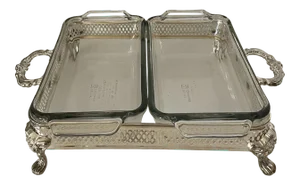 Vintage Anchor Hocking Ovenware Loaf Pans with Silverplate Carrier- 3 Pieces
