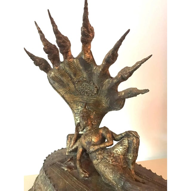Gold Antique Buddha under Naga Sculpture from Thailand For Sale - Image 8 of 11