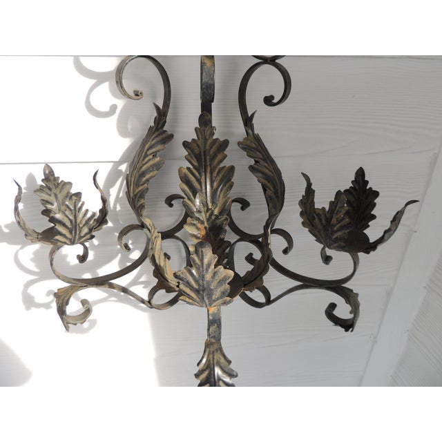 Art Nouveau Monumental Vintage Black Wrought Iron Wall Candelabra For Sale - Image 3 of 10