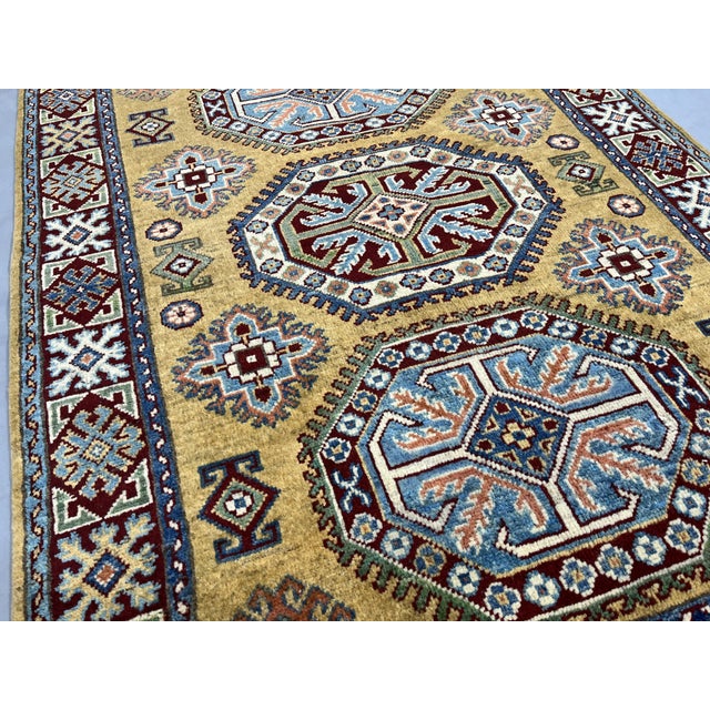 Gold Kazak Wool Rug With Three Medallions, 3'6" X 4'9" For Sale - Image 9 of 16
