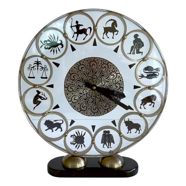 Vintage Zodiac Theme Desktop Clock, 1950s For Sale