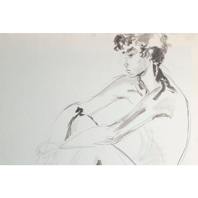 Drawing on paper depicting a young man by Evelyne Luez. Drawing on paper, 20th century, by Evelyne Luez, depicting a young...