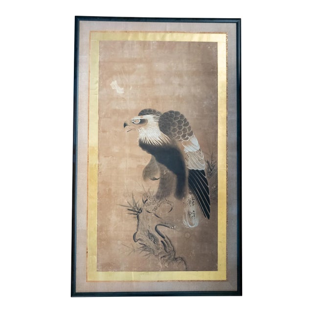 18th Century Japanese Edo Period Kano School Watercolor Painting of a Hawk For Sale