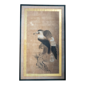 18th Century Japanese Edo Period Kano School Watercolor Painting of a Hawk