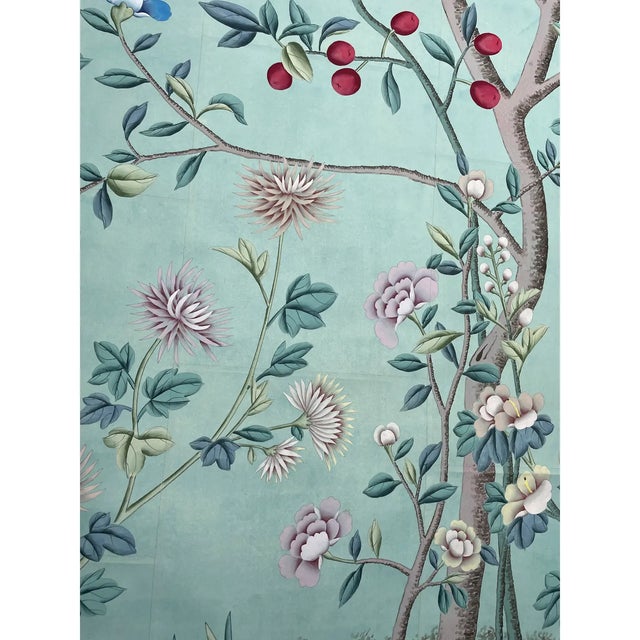 Not Yet Made - Made To Order Chinoiserie Murals Hand Painted Wallpapers on Blue Tea Paper - 3 Panels For Sale - Image 5 of 5