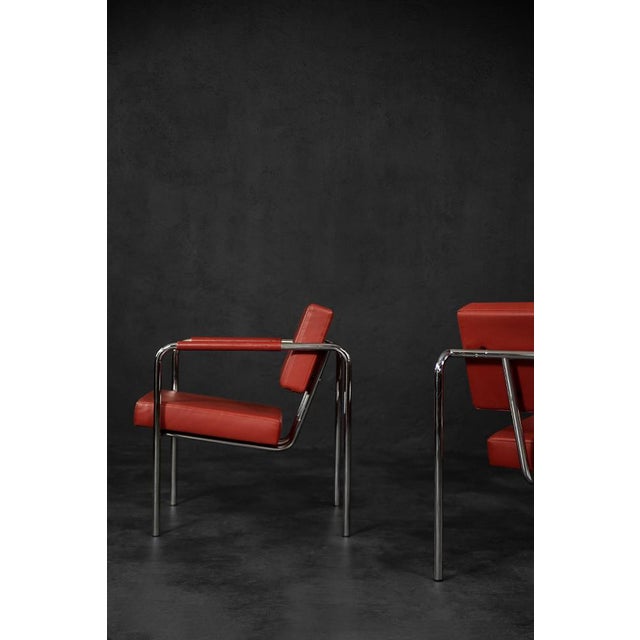 Animal Skin Set of Scandinavian Bauhaus Model EJ 8 Armchairs in Chrome and Red Leather by Torben Skov for Erik Jørgensen Møbelfabrik, 1990 For Sale - Image 7 of 18