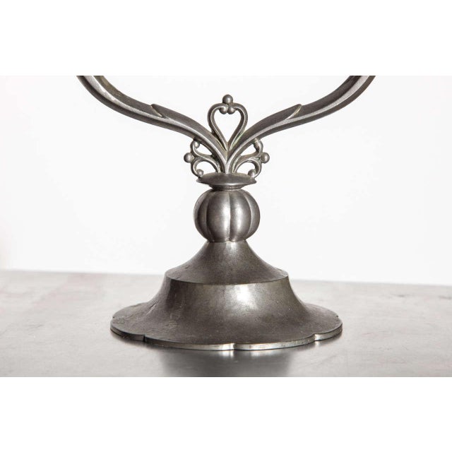 Just Andersen Double Arm Crested Pewter Candlesticks - a Pair For Sale - Image 6 of 9